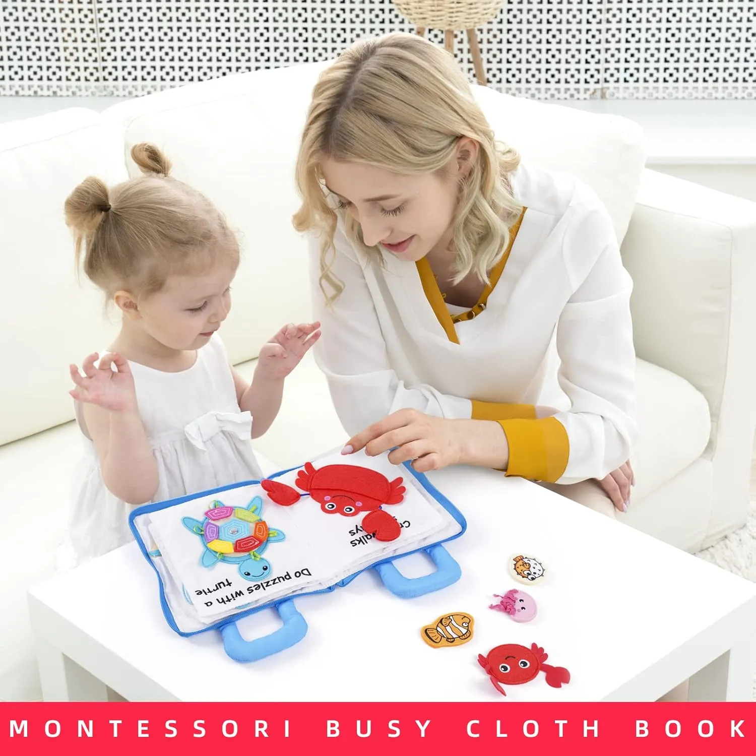 Jollybaby Quiet Book for Toddlers - Montessori Basic Skills Activity Toys - Preschool Learning Soft Travel Toy & Sensory Educational Busy Book for 1-3 Year Old Boys & Girls   Zipper Bag(Wathet)