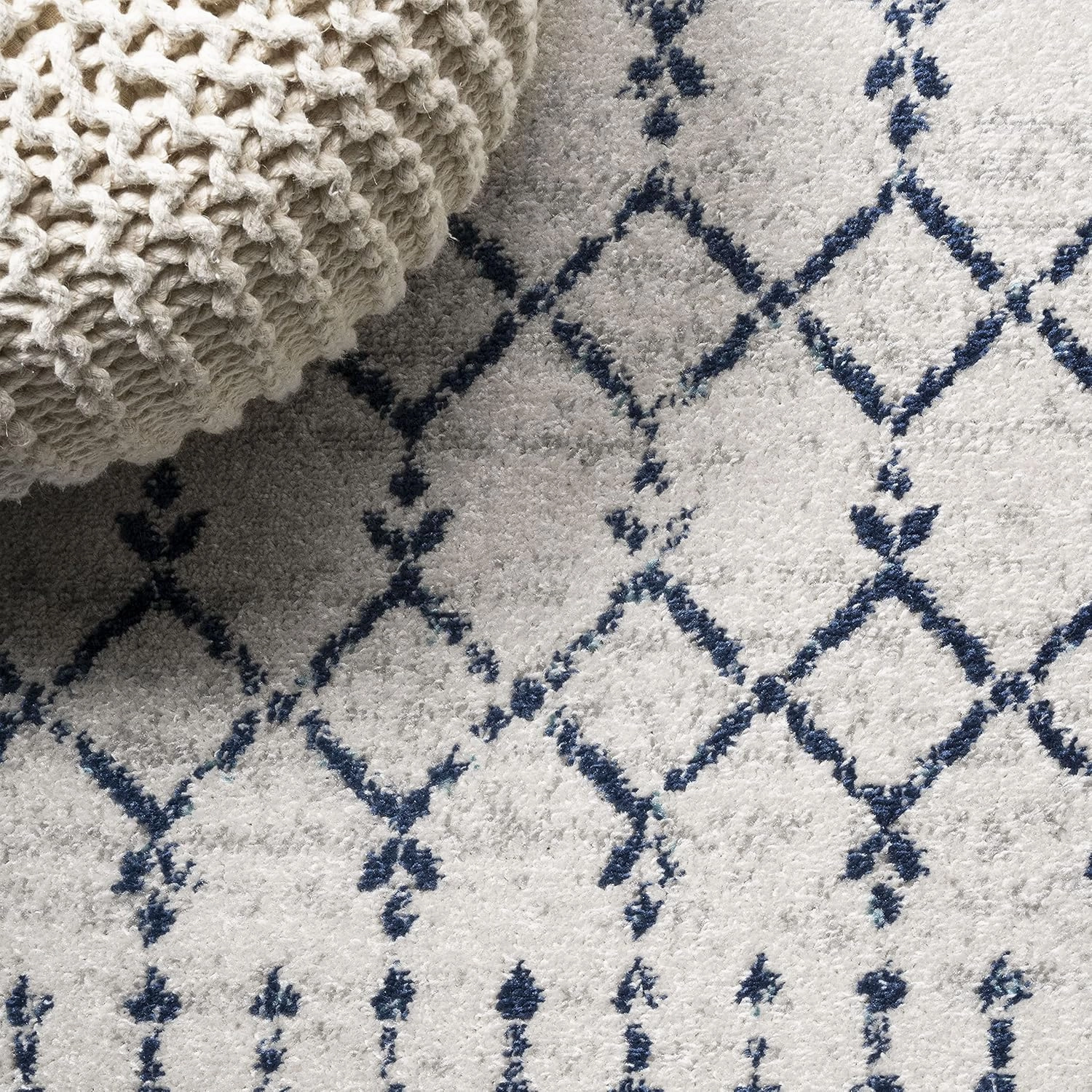 JONATHAN Y MOH101F-28 Moroccan Hype Boho Vintage Diamond Indoor Runner Rug Bohemian Easy-Cleaning Bedroom Kitchen Living Room Non Shedding, 2 X 8, Cream/Navy