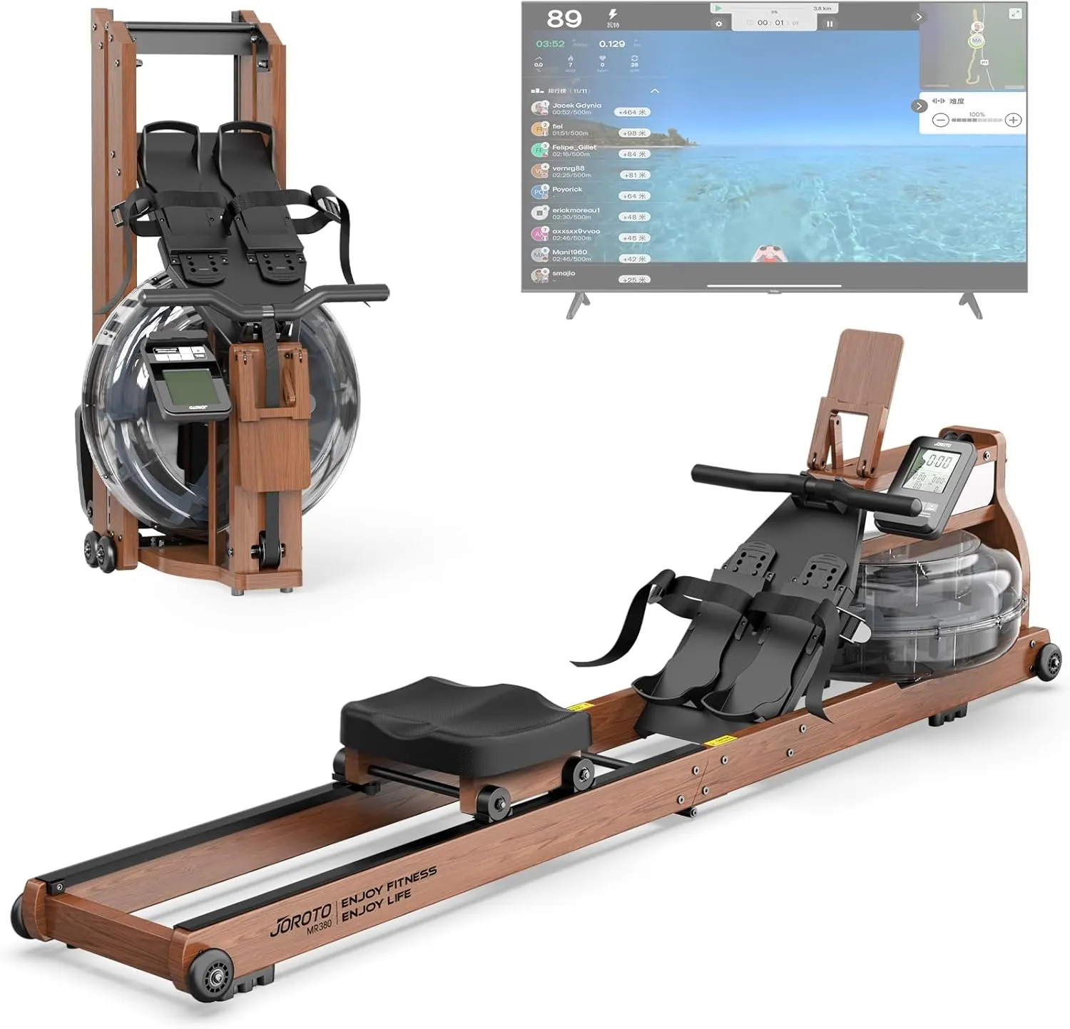 JOROTO Rowing Machines for Home Use, Foldable Rower Machine with Bluetooth Monitor, Tablet Holder Water Rowing Machine