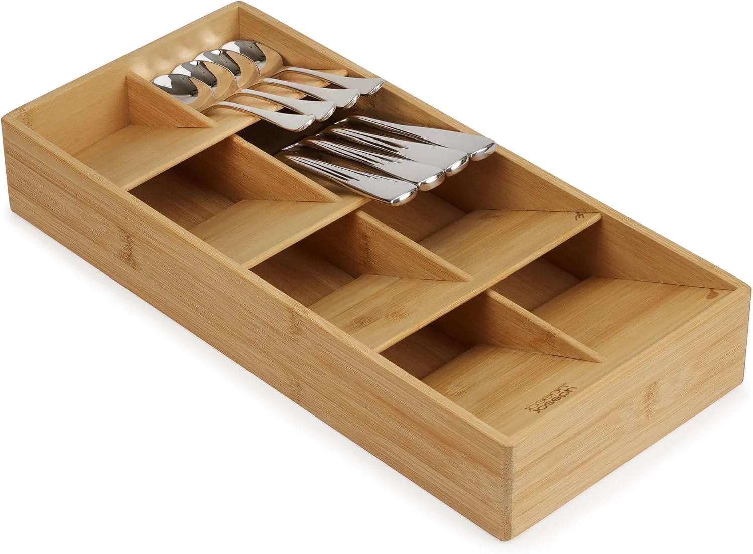 Joseph Joseph Drawer Store - Large Compact Cutlery Drawer Organizer, 8 compartments, Holds 48 Pieces, Bamboo