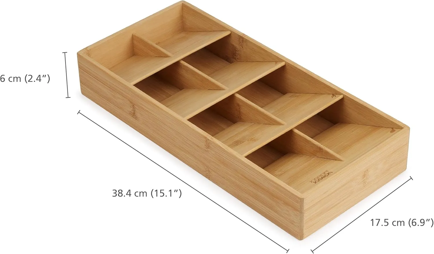 Joseph Joseph Drawer Store - Large Compact Cutlery Drawer Organizer, 8 compartments, Holds 48 Pieces, Bamboo