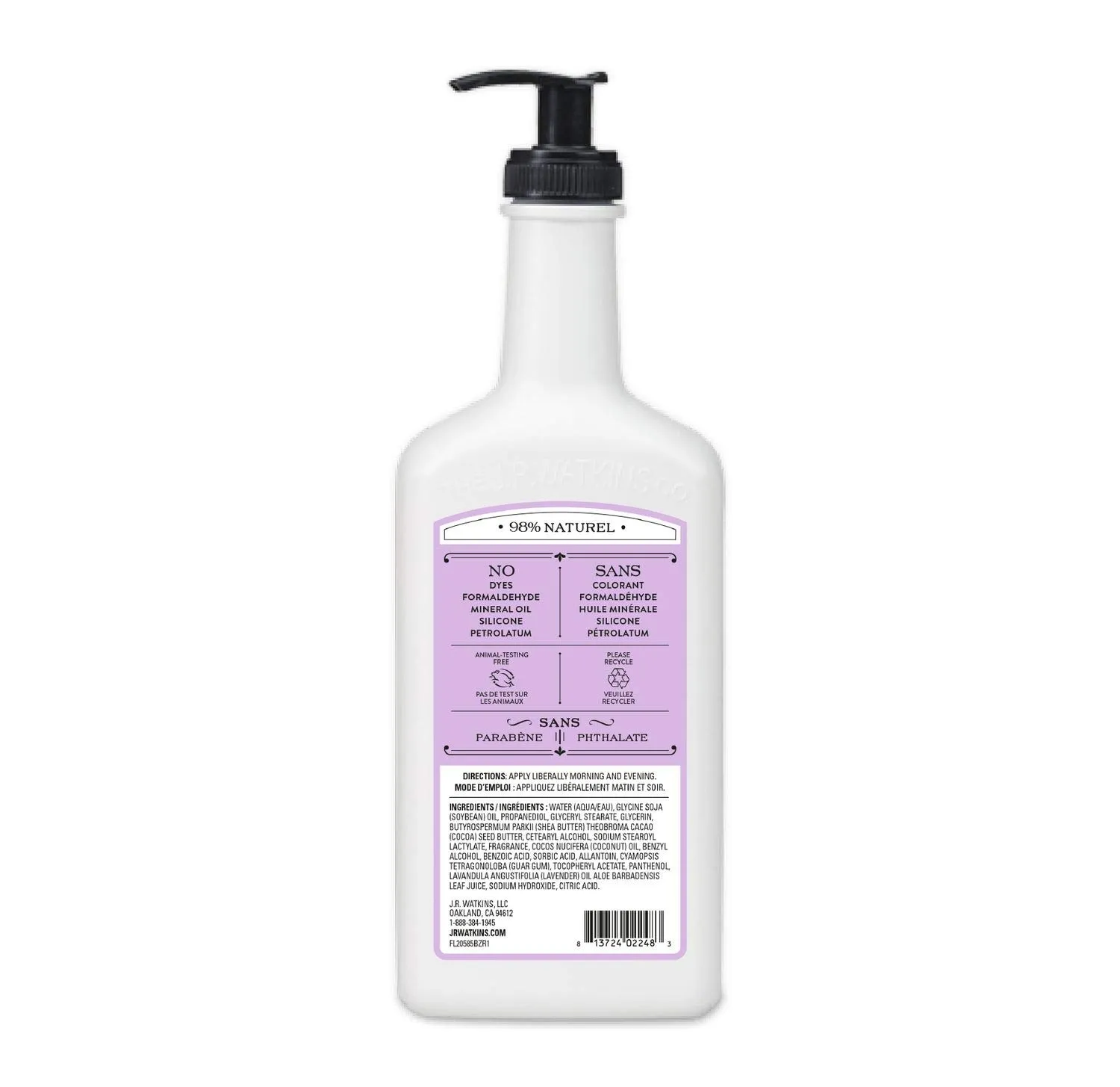J.R. Watkins Daily Moisturizing Lotion â€“ Body Cream in Pump Dispenser â€“ Hydrating Skin Cream Made with Shea Butter, Cocoa Butter, Coconut Oil & Vitamin E, Lavender, 18 fl oz, 6 Pack