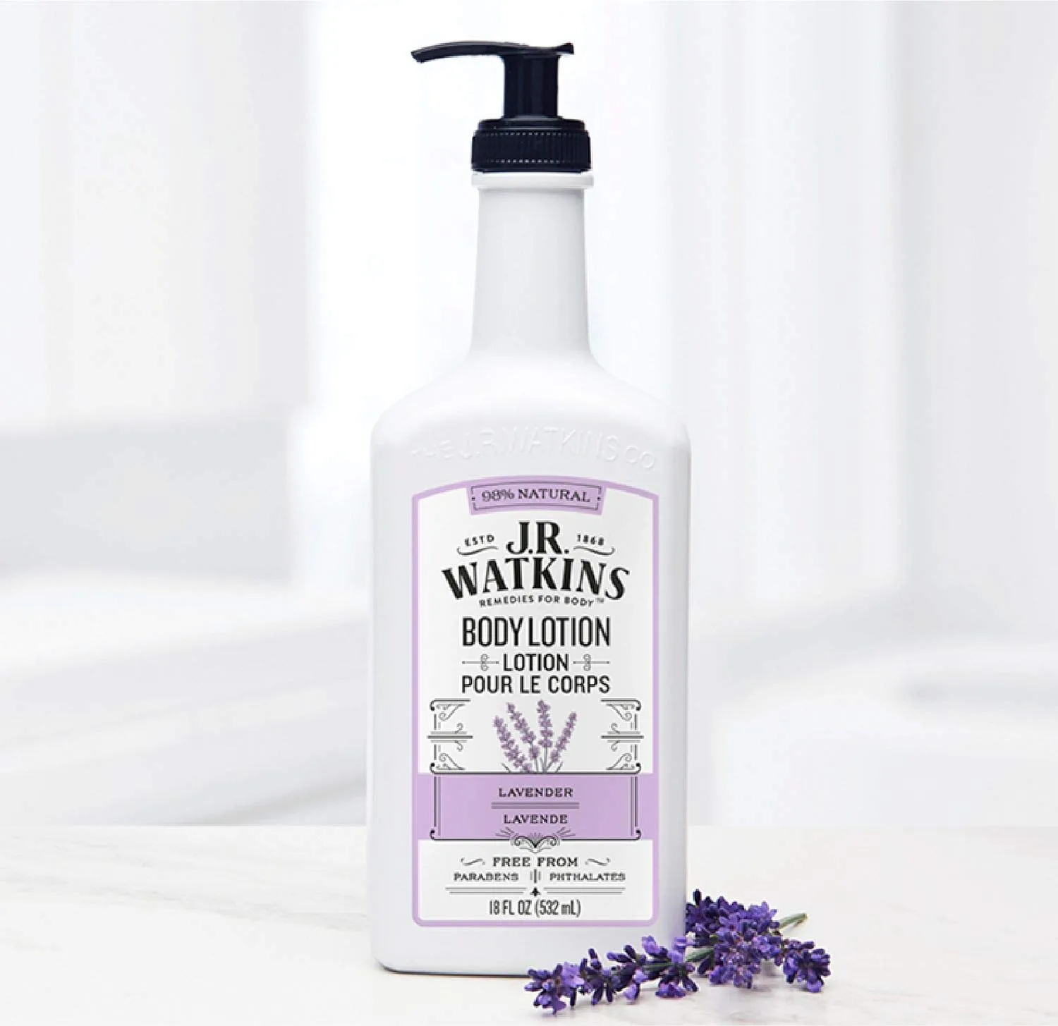 J.R. Watkins Daily Moisturizing Lotion â€“ Body Cream in Pump Dispenser â€“ Hydrating Skin Cream Made with Shea Butter, Cocoa Butter, Coconut Oil & Vitamin E, Lavender, 18 fl oz, 6 Pack