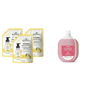 J.R. Watkins Foaming Hand Soap Refill, Moisturizing Foam Hand Wash, All Natural, Alcohol-Free & Method Foaming Hand Soap, Refill, Pink Grapefruit, Recyclable Bottle, Biodegradable Formula, 28 oz