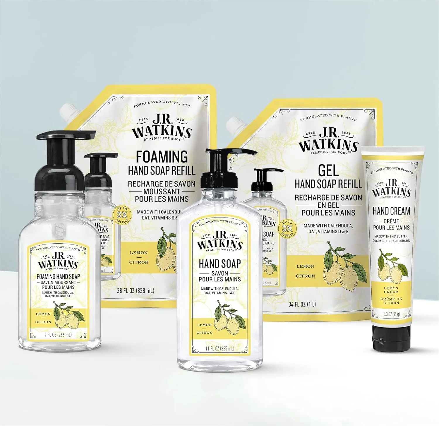 J.R. Watkins Foaming Hand Soap Refill, Moisturizing Foam Hand Wash, All Natural, Alcohol-Free, Cruelty-Free, USA Made, Lemon, 28 fl oz, 3 Pack