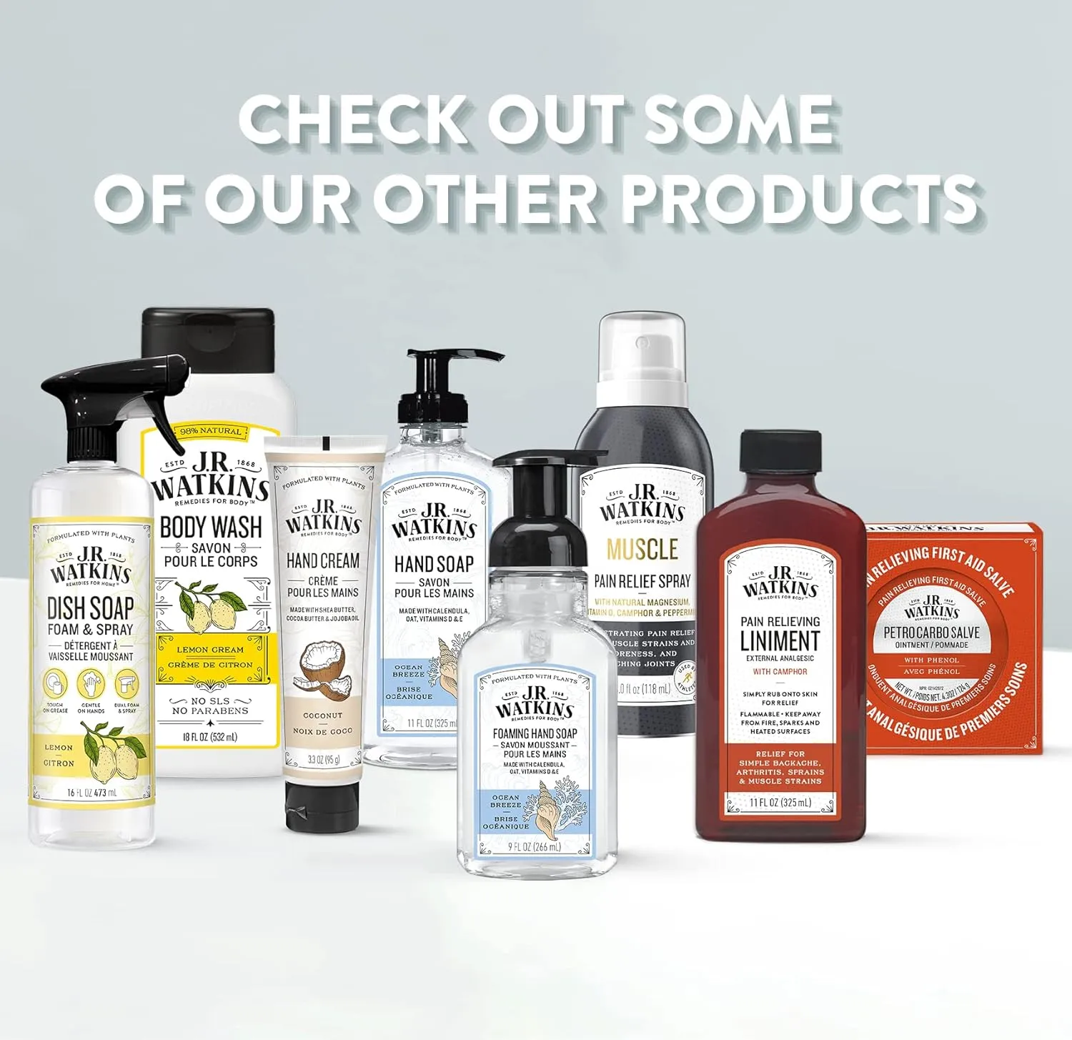J.R. Watkins Foaming Hand Soap with Pump Dispenser, Moisturizing Foam Hand Wash, All Natural, Alcohol-Free, Cruelty-Free, USA Made, Lemon, 9 fl oz, 3 Pack