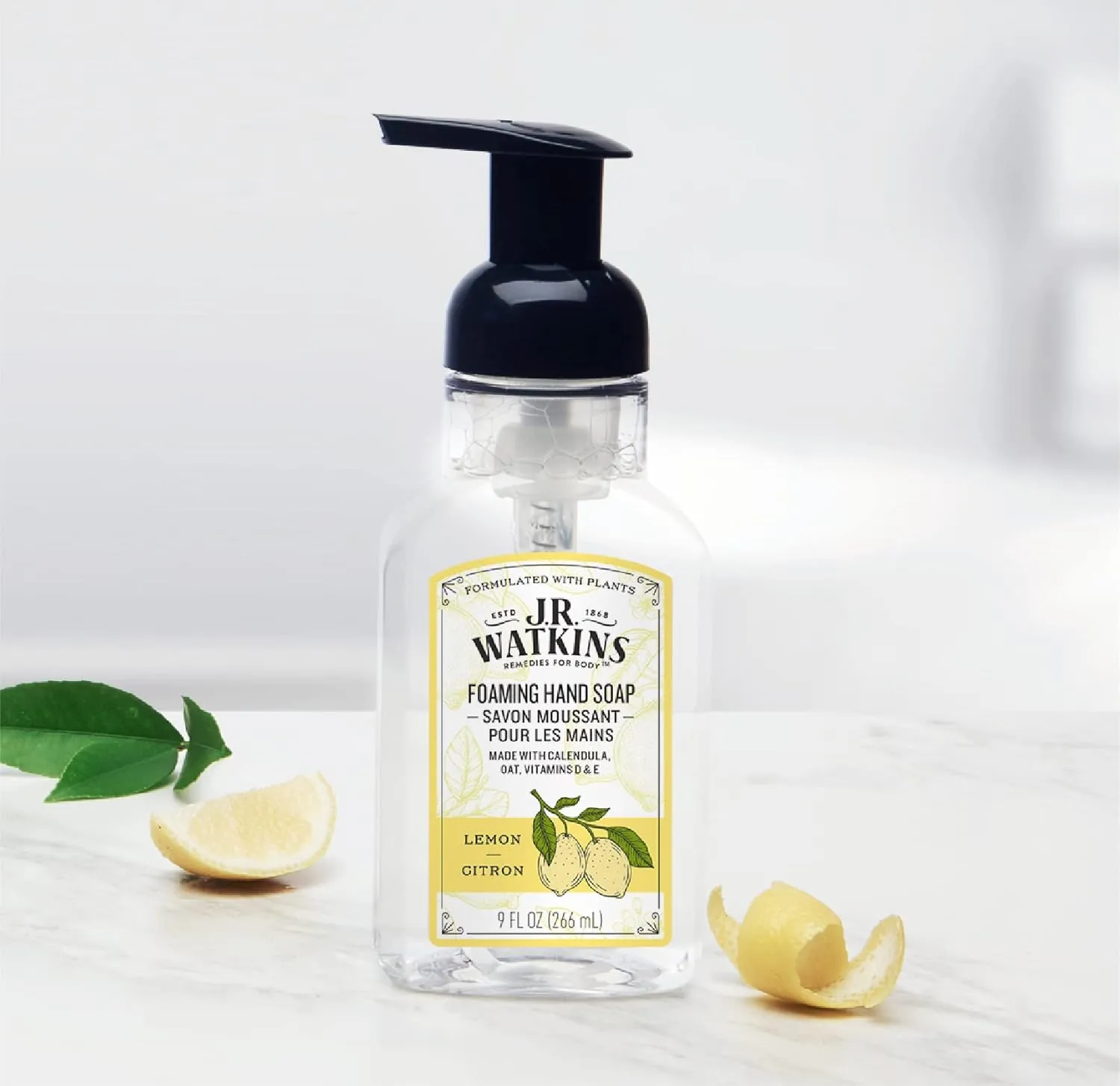 J.R. Watkins Foaming Hand Soap with Pump Dispenser, Moisturizing Foam Hand Wash, All Natural, Alcohol-Free, Cruelty-Free, USA Made, Lemon, 9 fl oz, 3 Pack