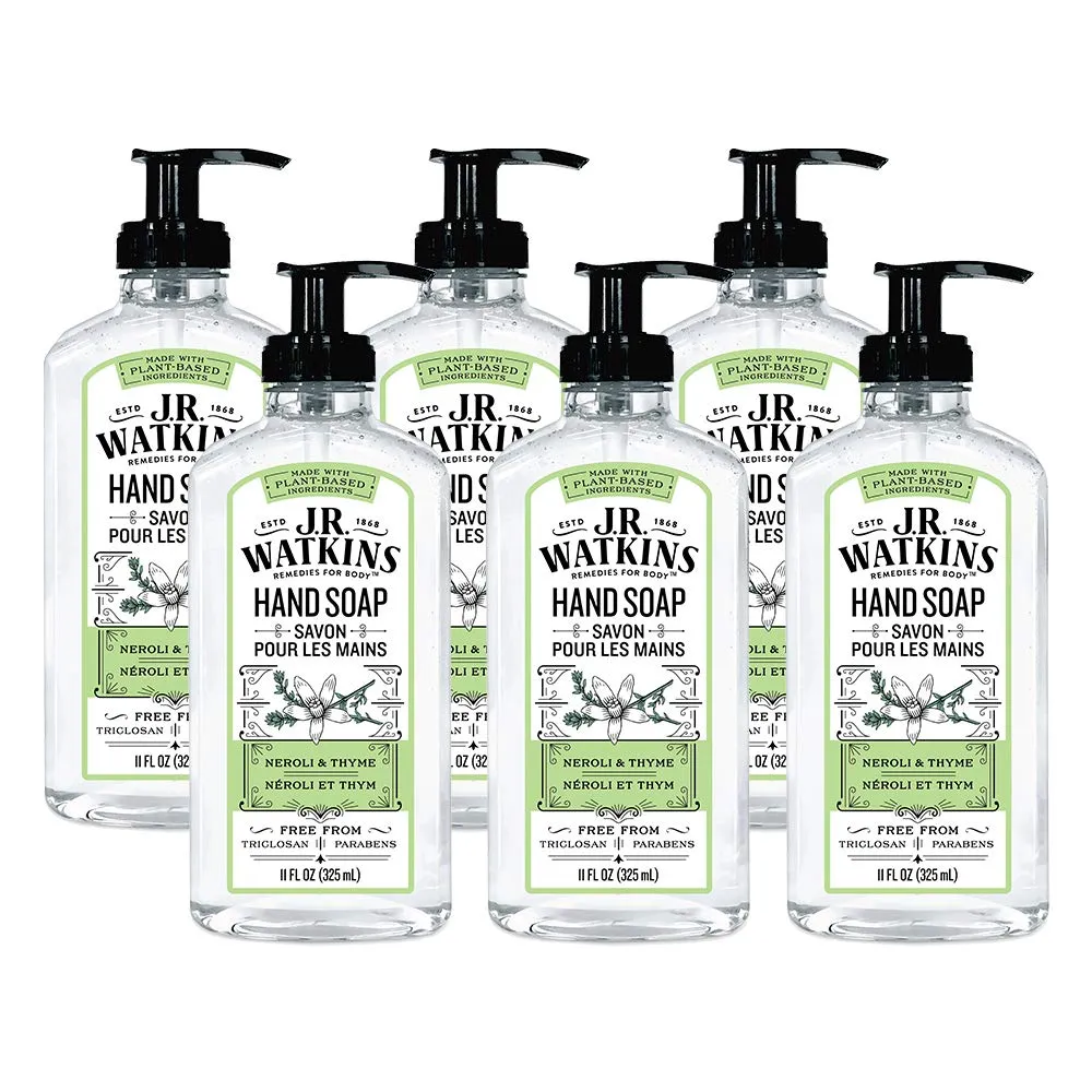 J.R. Watkins Gel Hand Soap, Scented Liquid Hand Wash for Bathroom or Kitchen, USA Made and Cruelty Free, 11 fl oz, Neroli & Thyme, 6 Pack