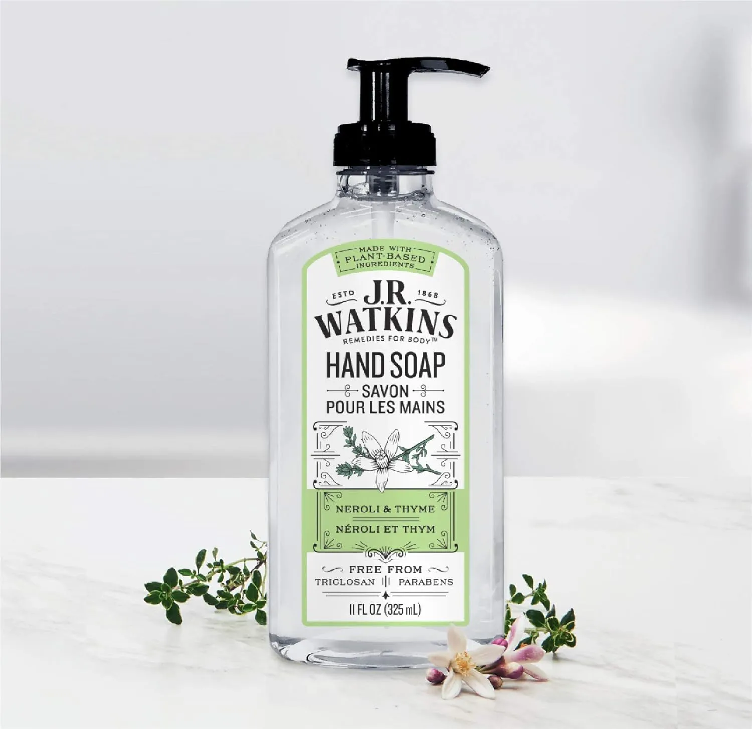 J.R. Watkins Gel Hand Soap, Scented Liquid Hand Wash for Bathroom or Kitchen, USA Made and Cruelty Free, 11 fl oz, Neroli & Thyme, 6 Pack