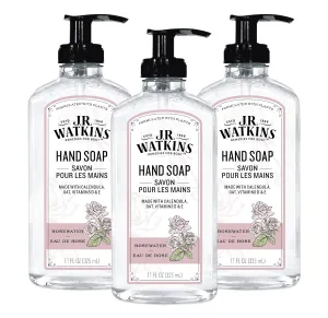 J.R. Watkins Gel Hand Soap With Dispenser, Moisturizing Hand Wash, All Natural, Alcohol-Free, Cruelty-Free, USA Made, Rosewater, 11 Fl Oz (Pack of 3)
