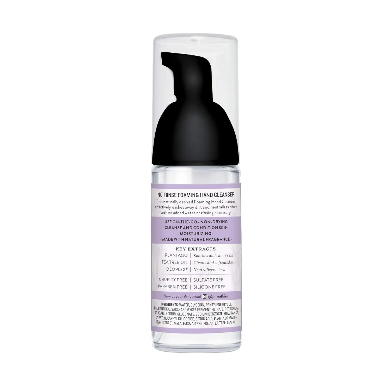 J.R. Watkins No-Rinse Foaming Hand Cleanser – Hand Soap in Pump Dispenser – Bathroom & Kitchen Foam Cleaner – All Natural, Alcohol Free, Blue Lavender, 1.6 fl. Oz., Single