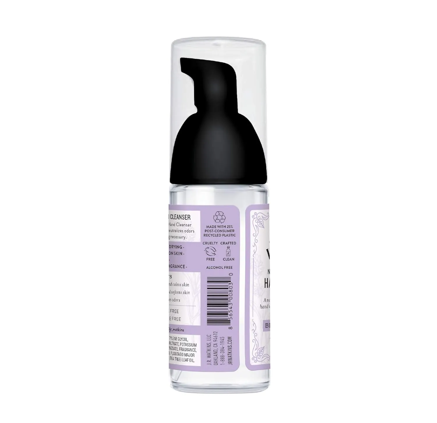 J.R. Watkins No-Rinse Foaming Hand Cleanser – Hand Soap in Pump Dispenser – Bathroom & Kitchen Foam Cleaner – All Natural, Alcohol Free, Blue Lavender, 1.6 fl. Oz., Single