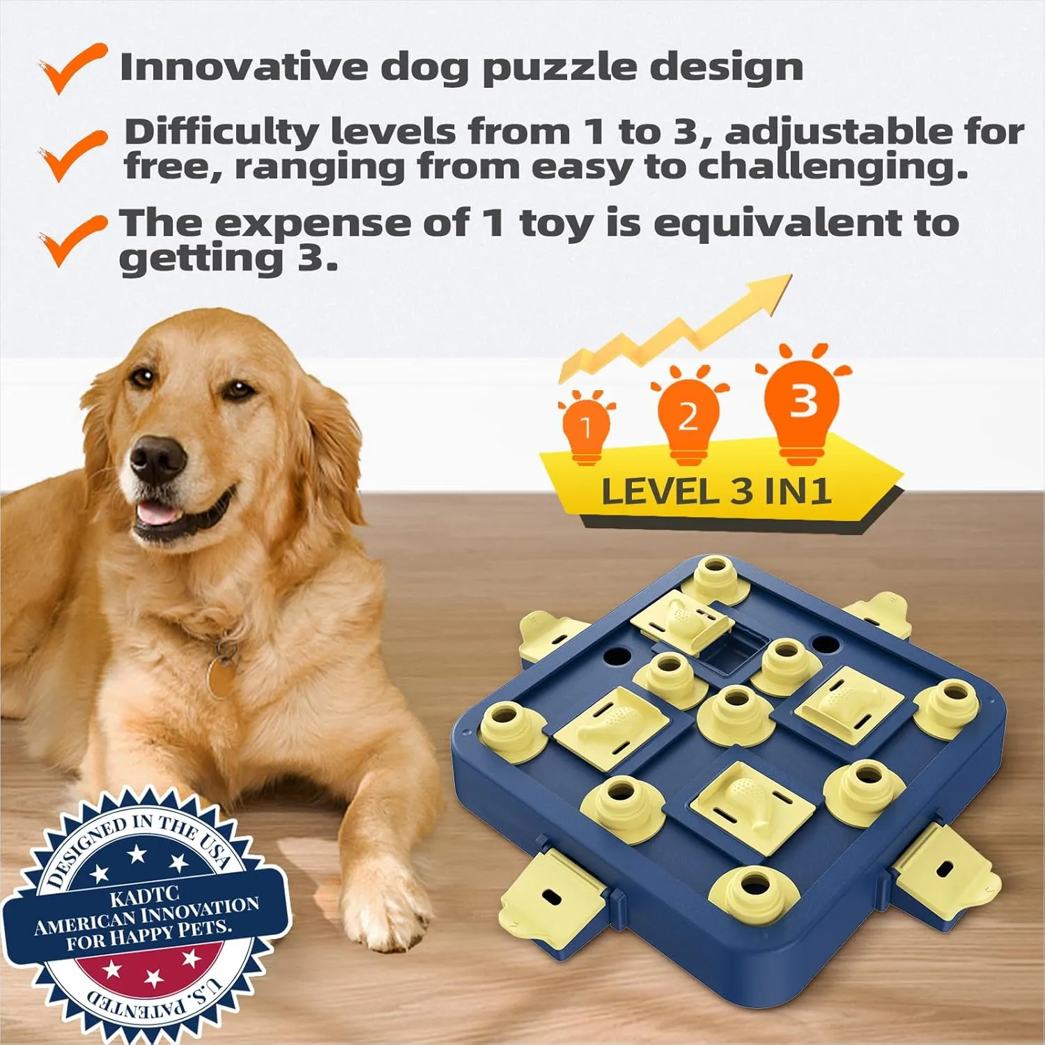 KADTC Dog Chess Puzzle Toy Brain Stimulation Mentally Stimulating Cognitive Busy Food Toys Boredom Buster Level 3 in 1 Best Treat Puzzles Puppy Interactive Mind Smart Game for Small/Medium/Large Dogs