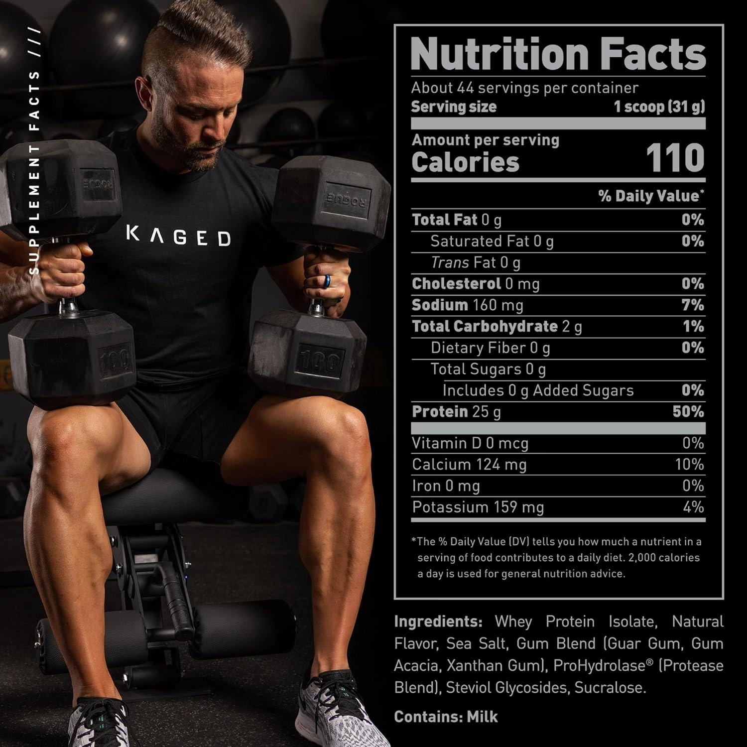 Kaged Whey Protein Isolate Powder Vanilla 100% Pure Low Lactose Whey Post Workout Recovery Drink Supports Muscle-Building 25g per Serving 41 Servings