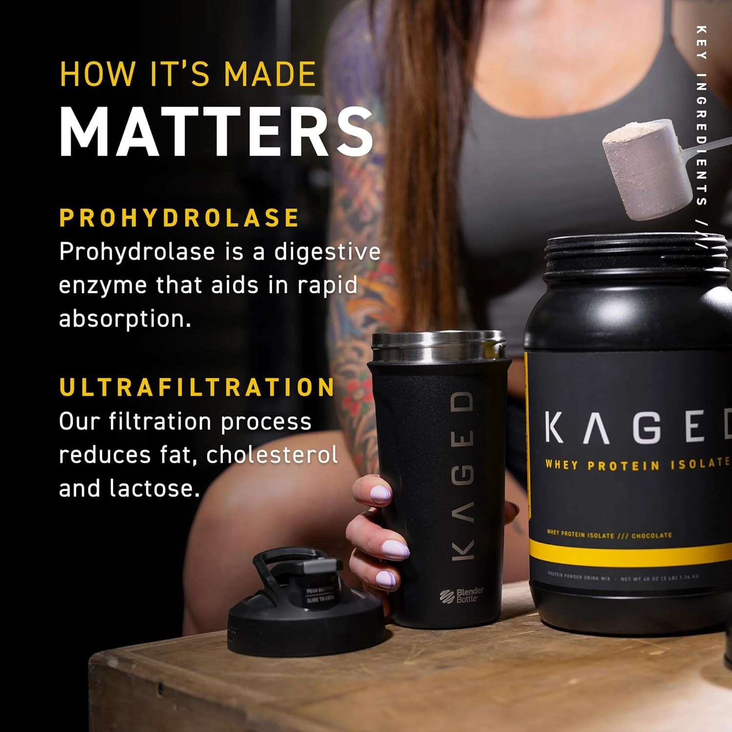 Kaged Whey Protein Isolate Powder Vanilla 100% Pure Low Lactose Whey Post Workout Recovery Drink Supports Muscle-Building 25g per Serving 41 Servings