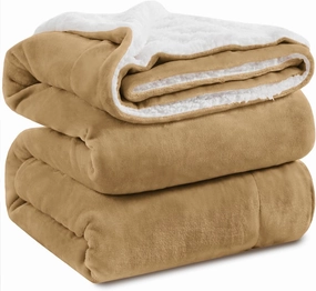 KAWAHOME Sherpa Fleece Queen Size Blanket for Bed - Extra Warm and Heavy Thick Blankets for Winter, Super Soft 500GSM Plush Blanket, 90"X 90" Camel