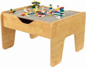 KidKraft Reversible Wooden Activity Table with Board with 195 Building Bricks – Gray & Natural, Gift for Ages 3 