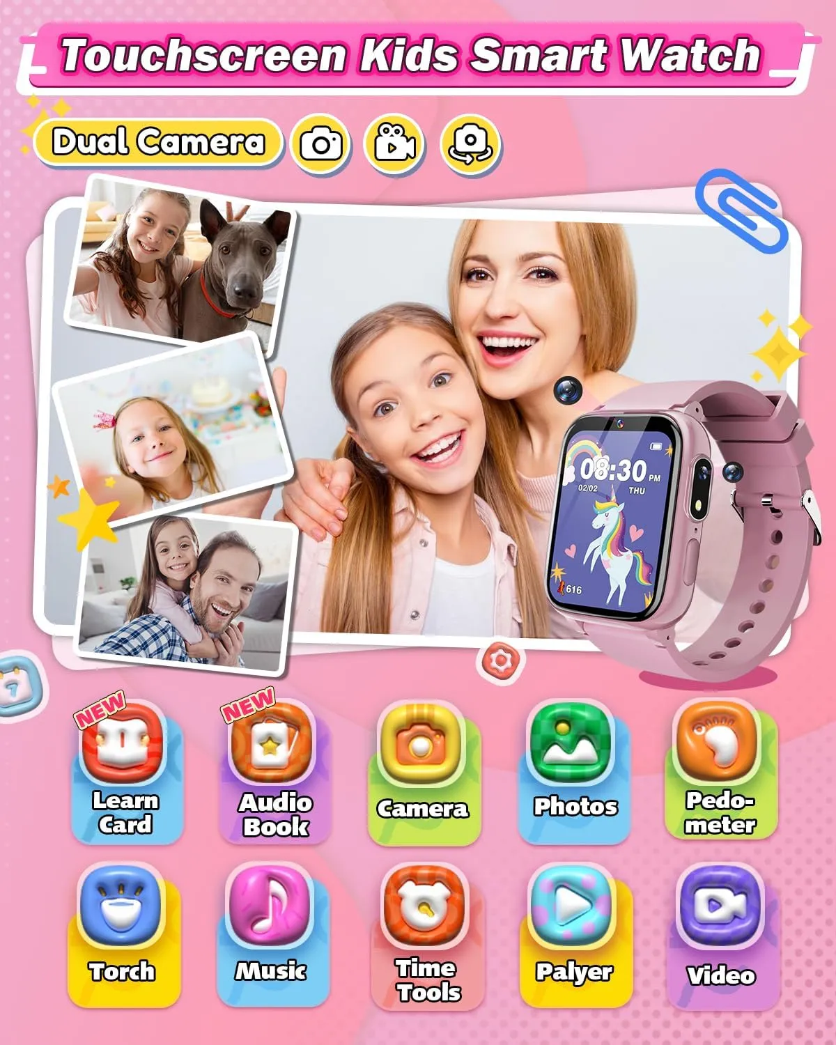 Kids Smart Watches Girls Toys Age 6-8, HD Touchscreen Dual Cameras Kids Watch for Girls Ages 8-10, Kids Toy with 35 Games MP3 Learn Card for 5 6 7 8 9 Year Old Girl Christmas Birthday Gifts