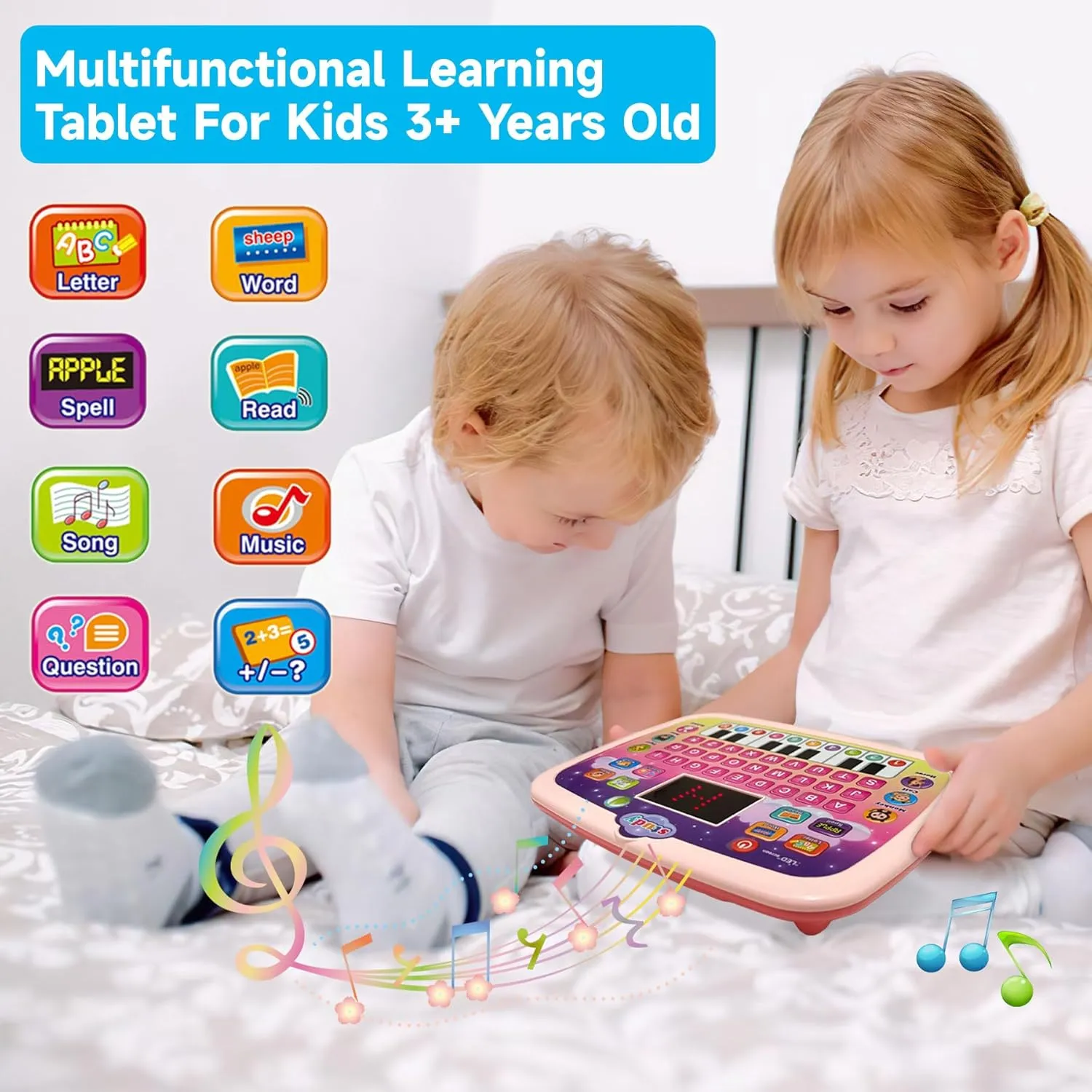 Kids Tablet Toddler Learning Pad with LED Screen Teach Alphabet Numbers Word Music Math Early Development Interactive Electronic Toy for Boys & Girls 3 Years 
