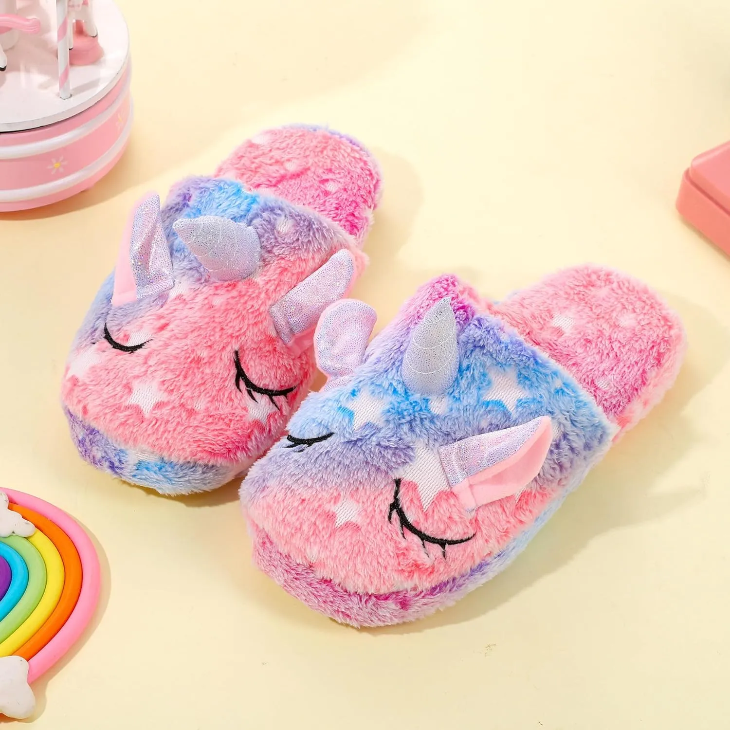 Kids Unicorn Slippers for Boys Girls Toddler Fuzzy Slippers Children House Slippers with Anti Slip Soles Glow in the Dark