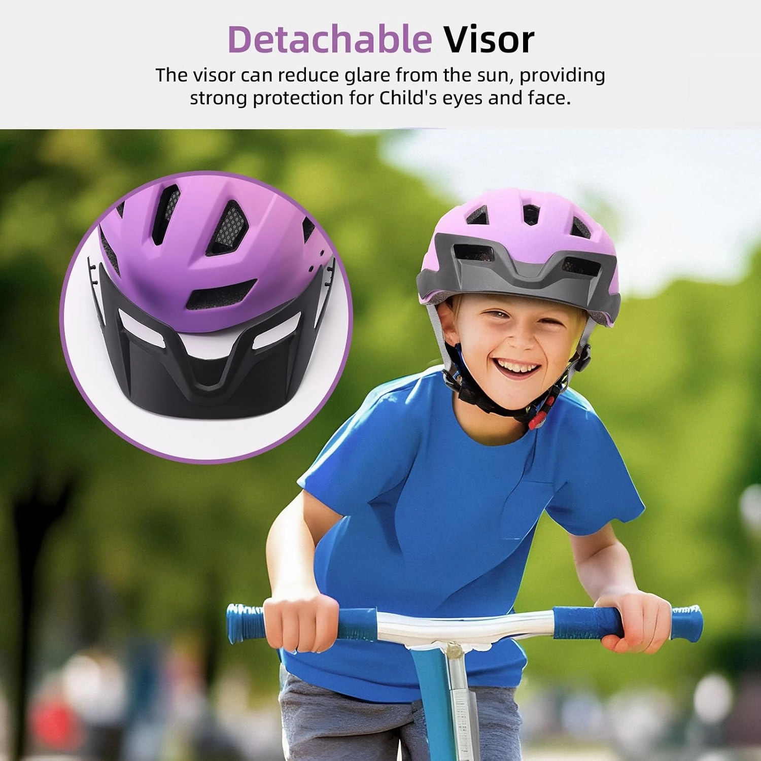 Kids Bike Helmet Boys and Girls Bicycle Helmet with Cool Visor Helmet for Kids 3-14, Children Bike Helmets Youth Bike Helmet Adjustable & Lightweight
