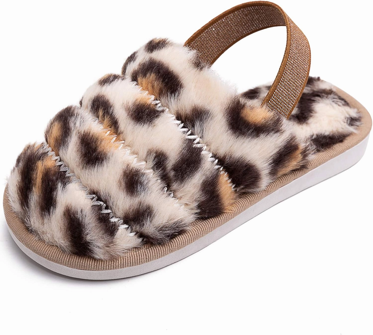 Kids Fluffy Fuzzy Slippers Open Toe House Home Slippers for Boys and Girls Faux Fur Slides with Strap Little Kids Slip-on Shoes