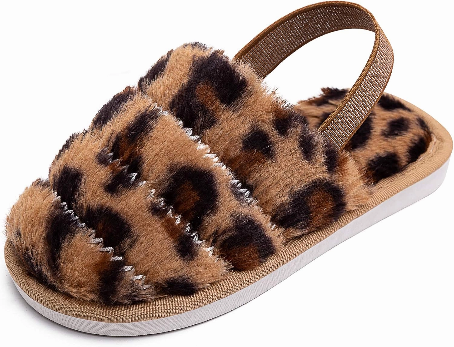 Kids Fluffy Fuzzy Slippers Open Toe House Home Slippers for Boys and Girls Faux Fur Slides with Strap Little Kids Slip-on Shoes