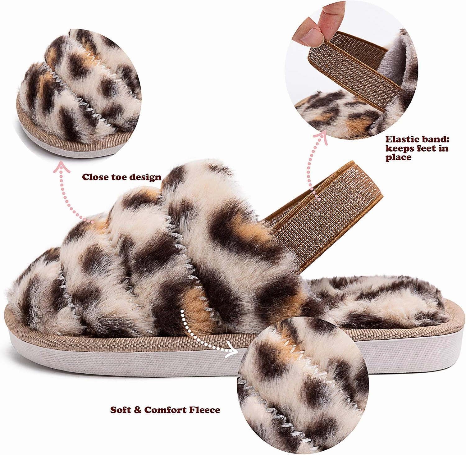 Kids Fluffy Fuzzy Slippers Open Toe House Home Slippers for Boys and Girls Faux Fur Slides with Strap Little Kids Slip-on Shoes