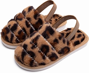 Kids Fluffy Fuzzy Slippers Open Toe House Home Slippers for Boys and Girls Faux Fur Slides with Strap Little Kids Slip-on Shoes