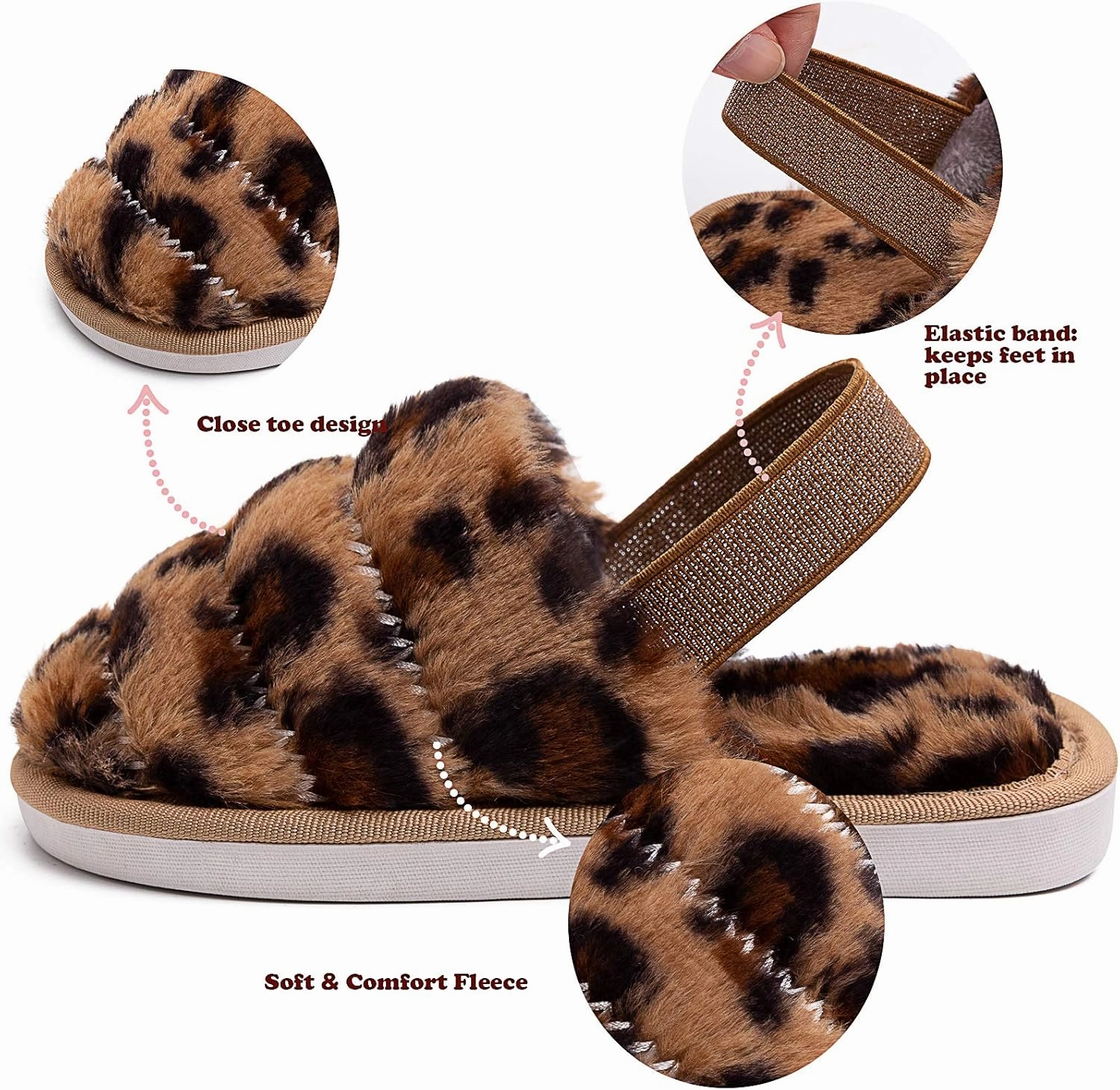 Kids Fluffy Fuzzy Slippers Open Toe House Home Slippers for Boys and Girls Faux Fur Slides with Strap Little Kids Slip-on Shoes