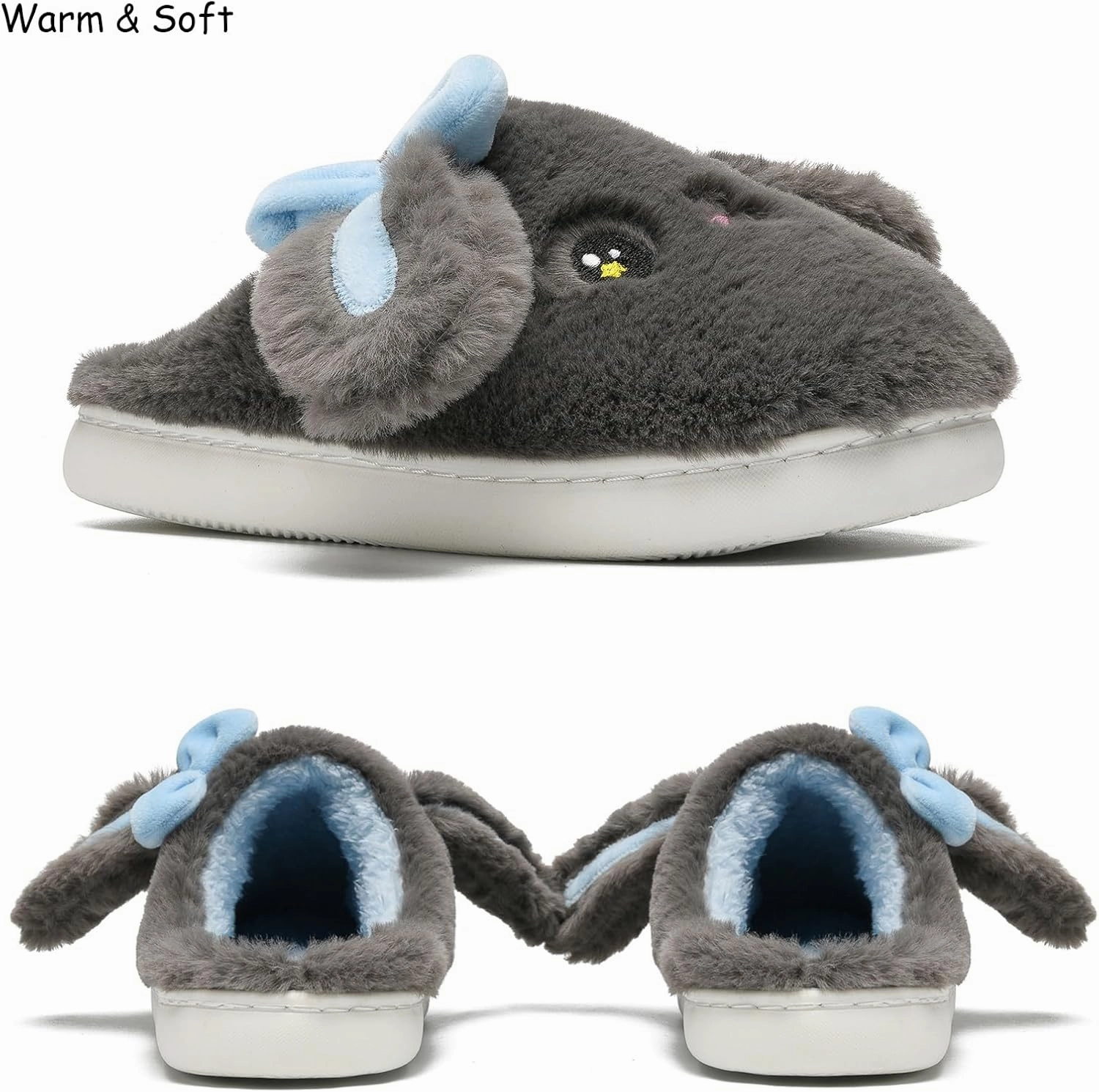 Kids Slippers Boys Girls Bunny Animal Slippers,Cute Bow Plush Funny Cartoon Rabbit Slippers,Comfy Fluffy Fuzzy Pillow Cloud Bedroom House Slippers Little/Big Kids