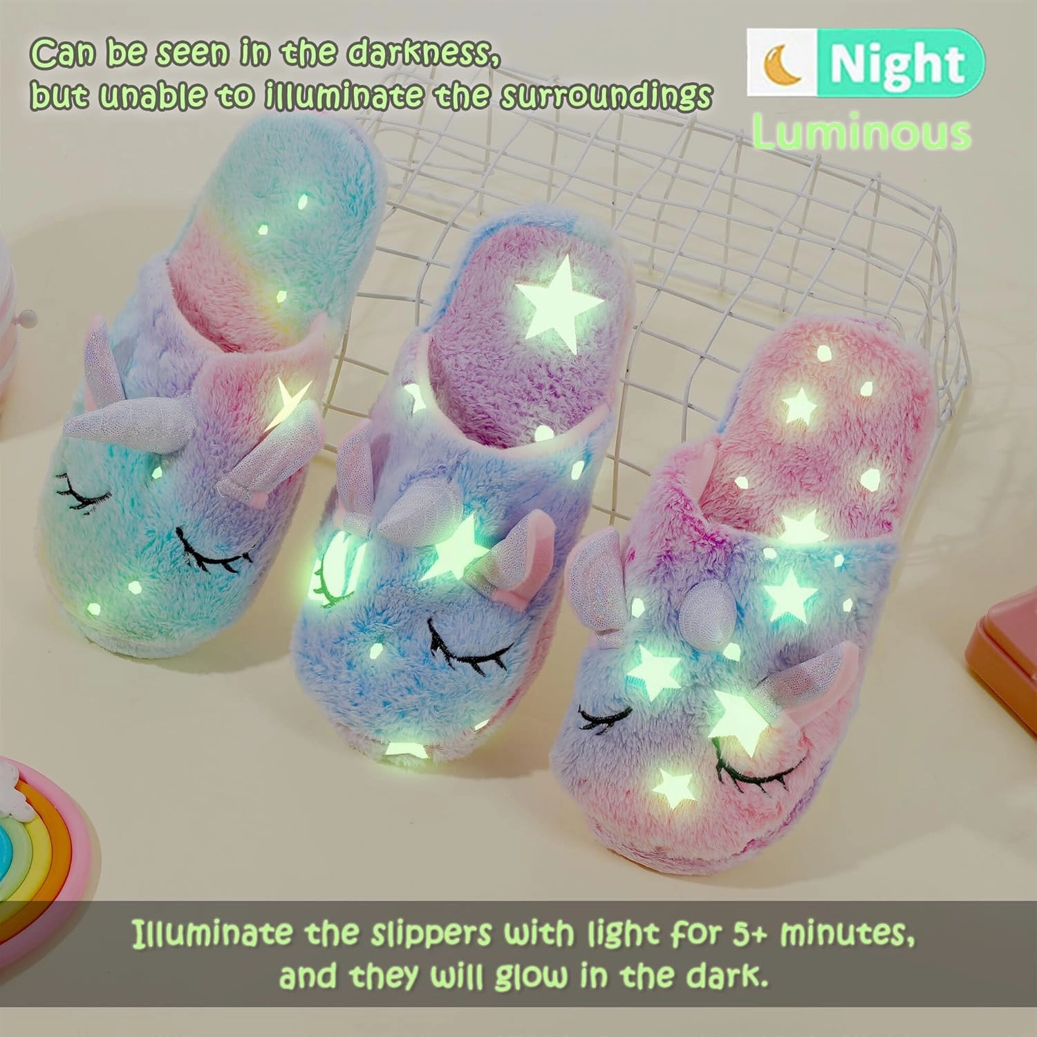 Kids Unicorn Slippers for Boys Girls Toddler Fuzzy Slippers Children House Slippers with Anti Slip Soles Glow in the Dark