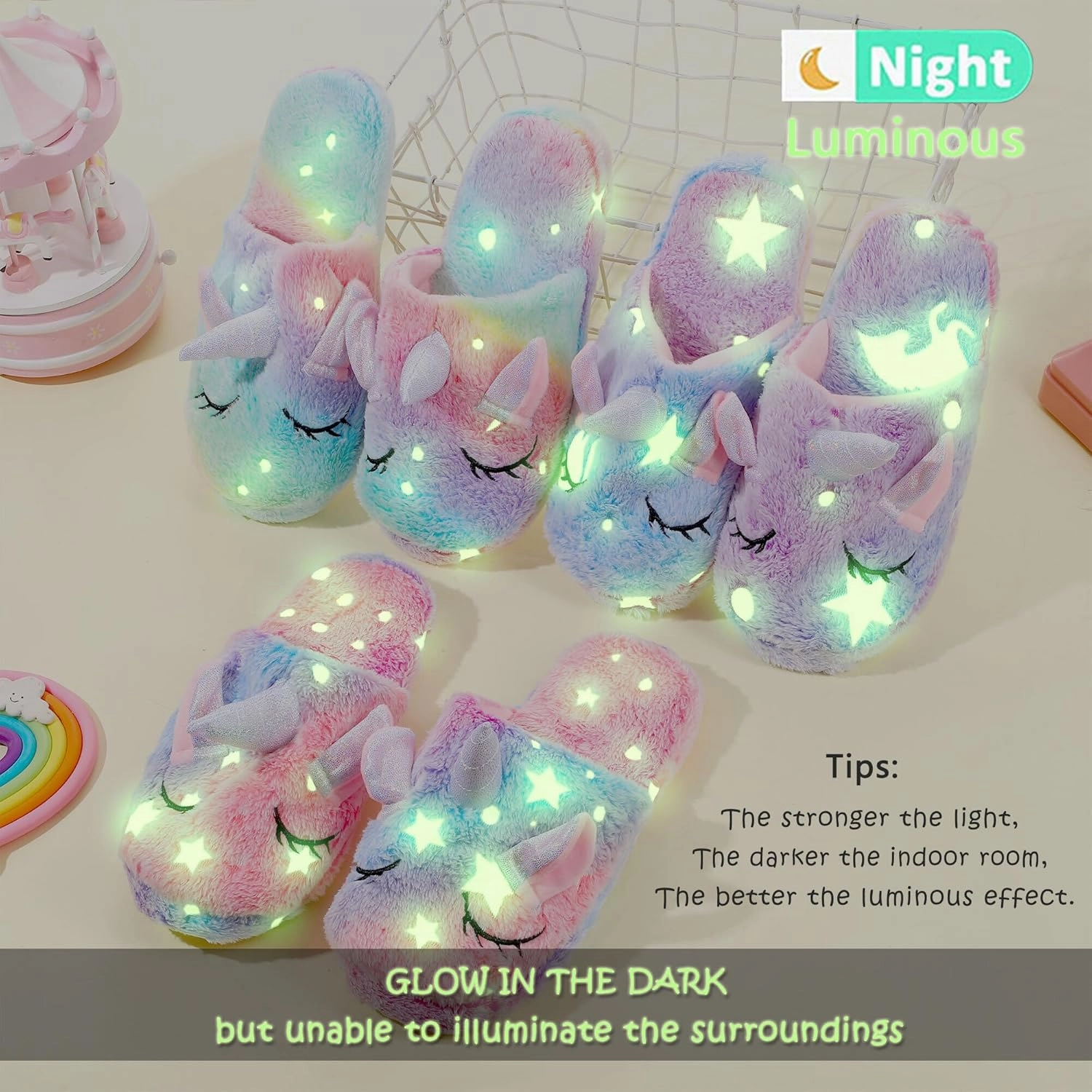 Kids Unicorn Slippers for Boys Girls Toddler Fuzzy Slippers Children House Slippers with Anti Slip Soles Glow in the Dark