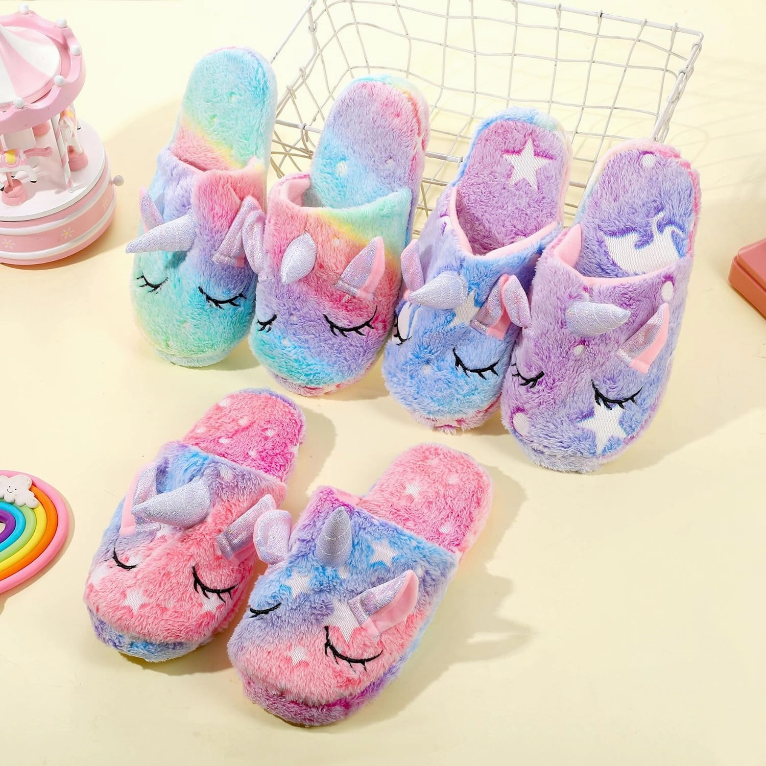 Kids Unicorn Slippers for Boys Girls Toddler Fuzzy Slippers Children House Slippers with Anti Slip Soles Glow in the Dark