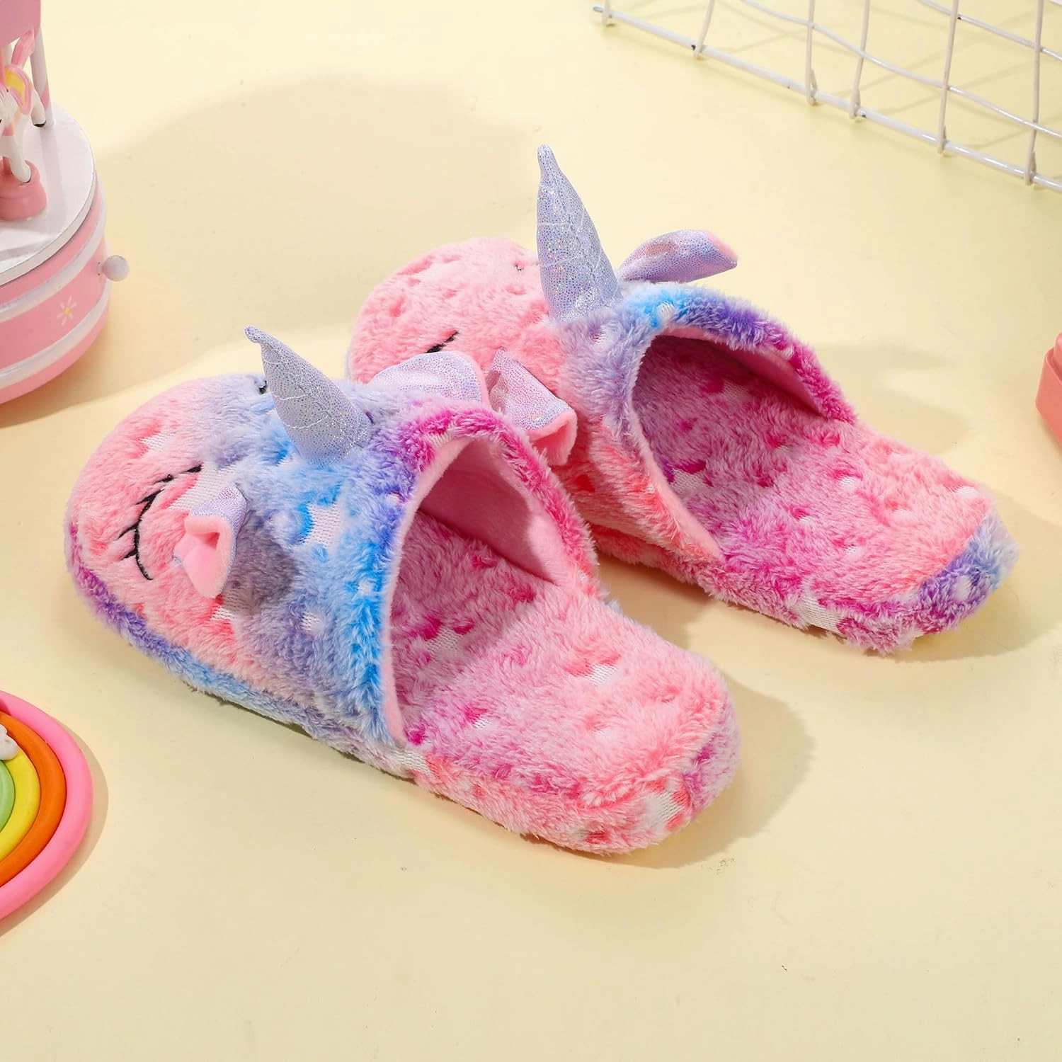 Kids Unicorn Slippers for Boys Girls Toddler Fuzzy Slippers Children House Slippers with Anti Slip Soles Glow in the Dark