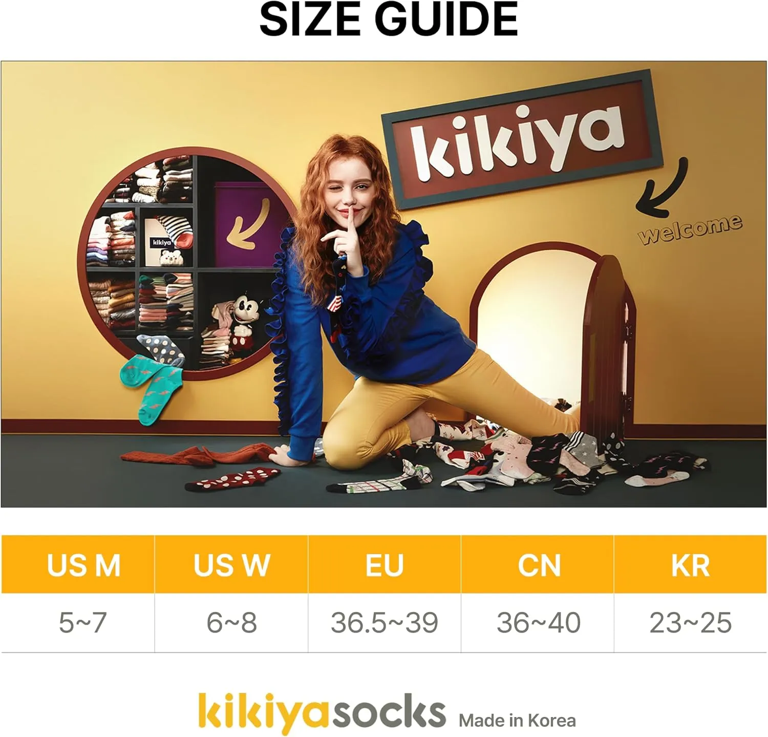kikiya socks Women Crew | 4-6 Pairs Flower Heart Dots Graphic Tube Striped Cotton Socks | Calcetas Para Mujer | Size 6-8