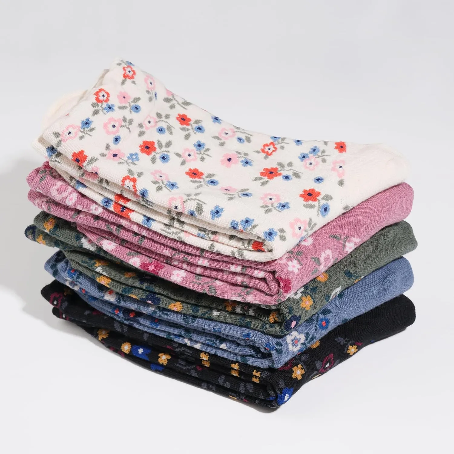 kikiya socks Women Crew | 4-6 Pairs Flower Heart Dots Graphic Tube Striped Cotton Socks | Calcetas Para Mujer | Size 6-8