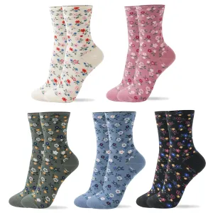 kikiya socks Women Crew | 4-6 Pairs Flower Heart Dots Graphic Tube Striped Cotton Socks | Calcetas Para Mujer | Size 6-8