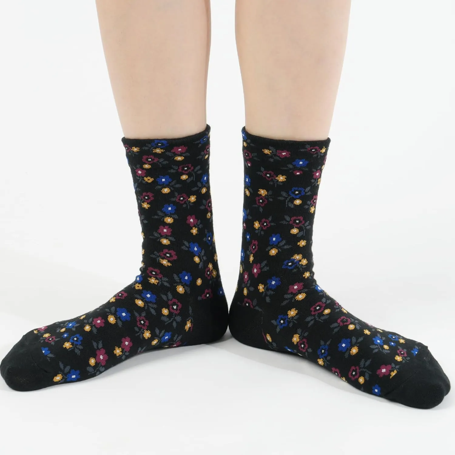 kikiya socks Women Crew | 4-6 Pairs Flower Heart Dots Graphic Tube Striped Cotton Socks | Calcetas Para Mujer | Size 6-8