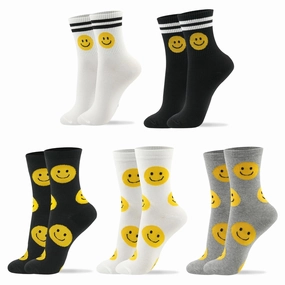 kikiya socks Women Crew | 4-6 Pairs Cute Smiley Face Fun Animal Crazy Character Cotton Socks | Calcetas Para Mujer | Size 6-8