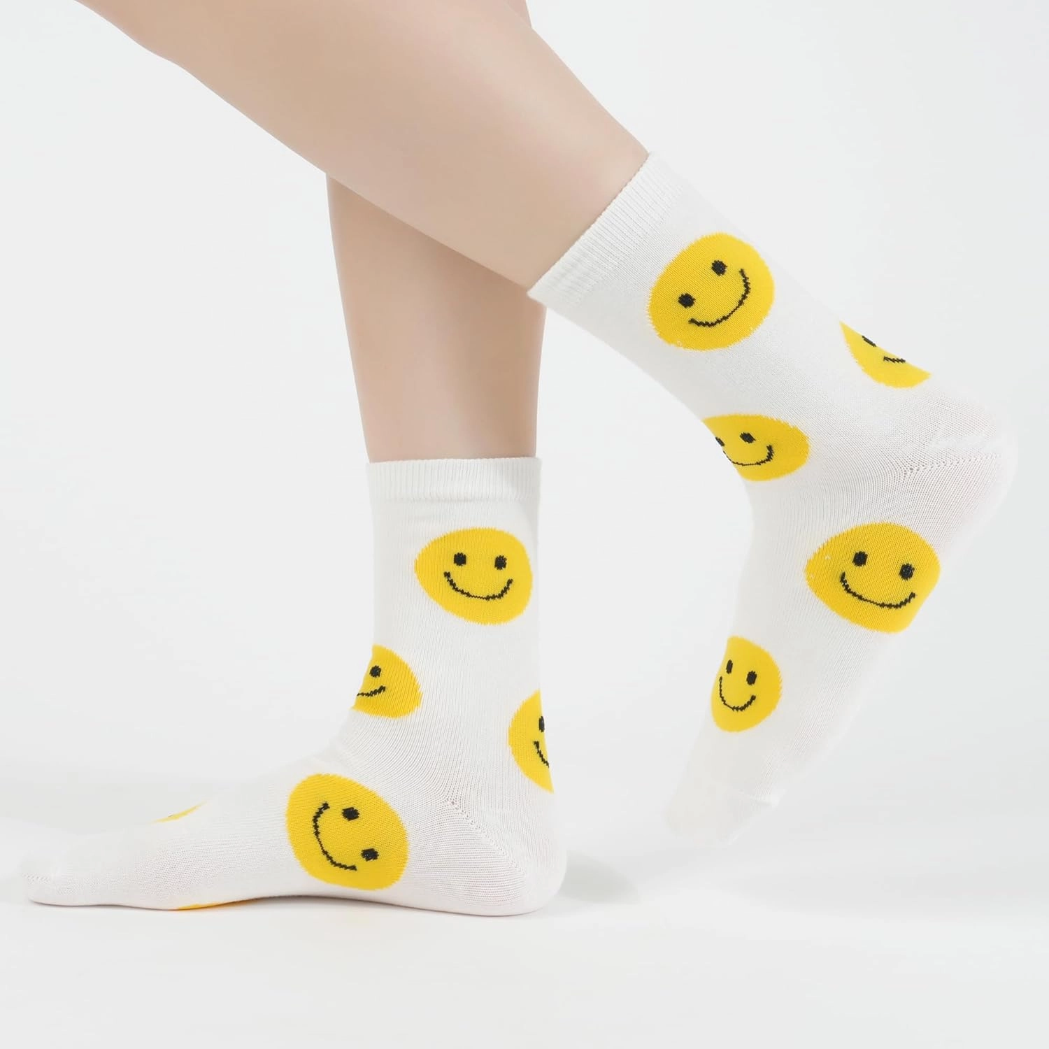 kikiya socks Women Crew | 4-6 Pairs Cute Smiley Face Fun Animal Crazy Character Cotton Socks | Calcetas Para Mujer | Size 6-8
