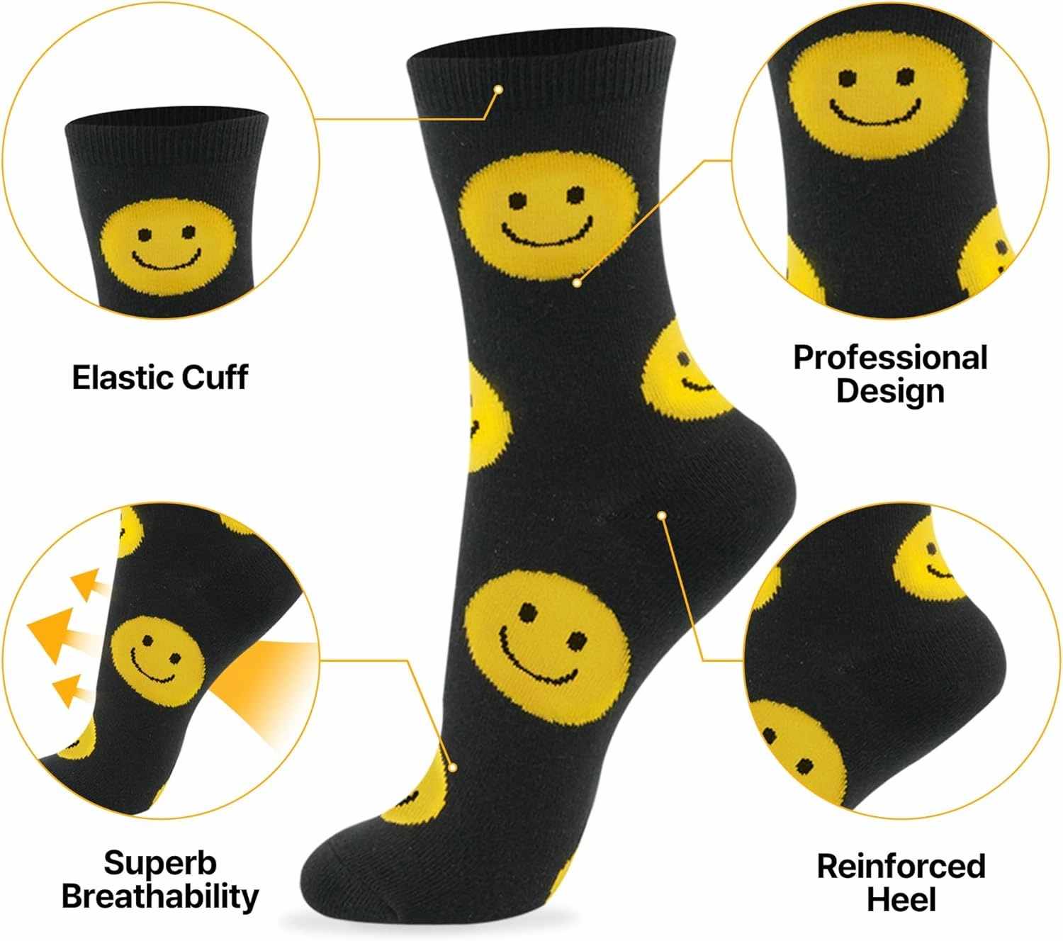 kikiya socks Women Crew | 4-6 Pairs Cute Smiley Face Fun Animal Crazy Character Cotton Socks | Calcetas Para Mujer | Size 6-8
