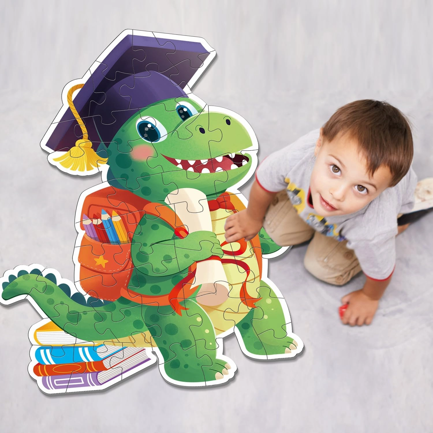 Kindergarten Preschool Graduation Gifts 2025 for Boys Girls, 45pcs Jumbo Dinosaur Floor Puzzles for Kids Age 3-8, Congratulations Grad Gifts for Son Grandson