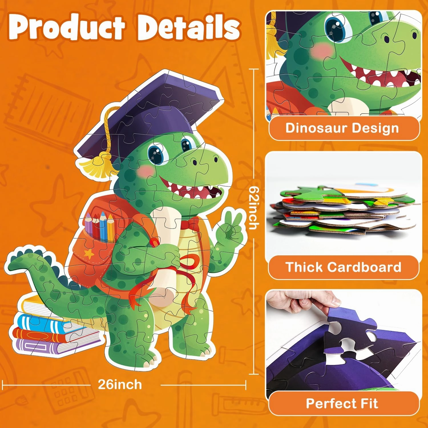 Kindergarten Preschool Graduation Gifts 2025 for Boys Girls, 45pcs Jumbo Dinosaur Floor Puzzles for Kids Age 3-8, Congratulations Grad Gifts for Son Grandson
