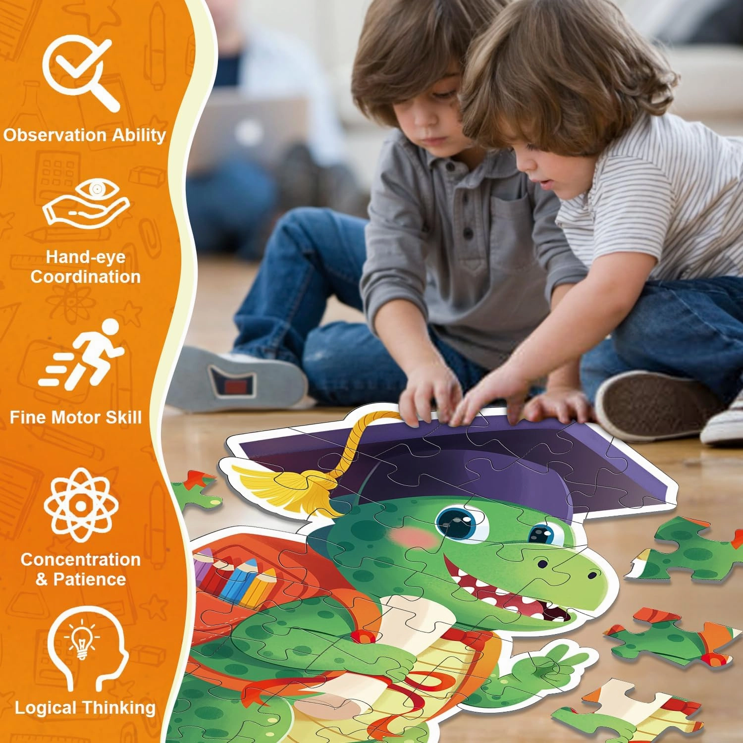 Kindergarten Preschool Graduation Gifts 2025 for Boys Girls, 45pcs Jumbo Dinosaur Floor Puzzles for Kids Age 3-8, Congratulations Grad Gifts for Son Grandson
