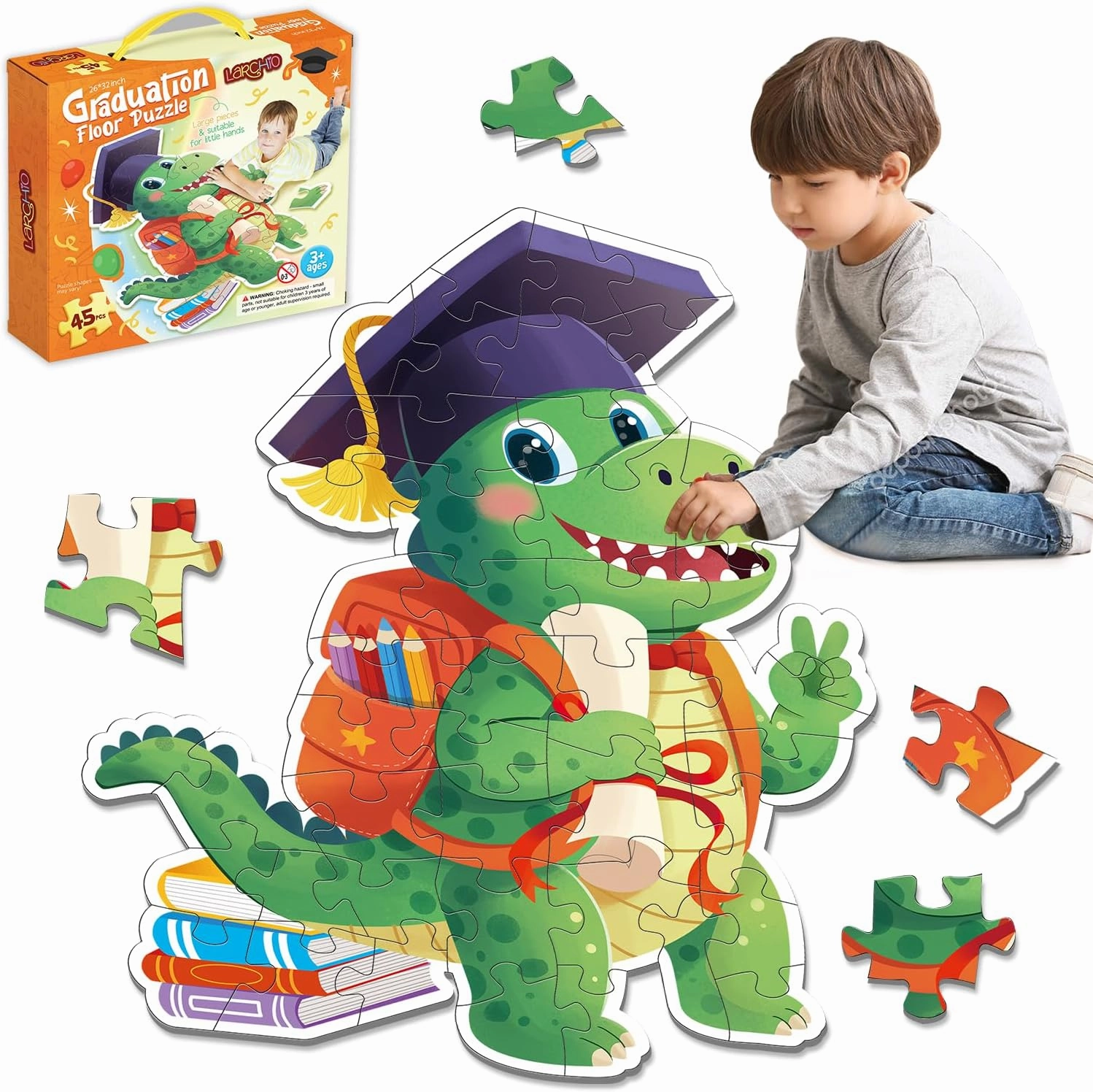 Kindergarten Preschool Graduation Gifts 2025 for Boys Girls, 45pcs Jumbo Dinosaur Floor Puzzles for Kids Age 3-8, Congratulations Grad Gifts for Son Grandson