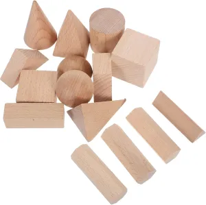 Kisangel 15pcs Geometric Solids 3D Wooden Shapes Wood Color Geometry Blocks Set Montessori Learning Toy Pattern Brick for Preschool Elementary Home Supplies