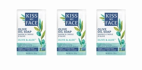 Kiss My Face Pure Olive Oil and Aloe Vera Moisturizing Bar Soap, 8 Ounce, 3 Pack (Packaging May Vary)