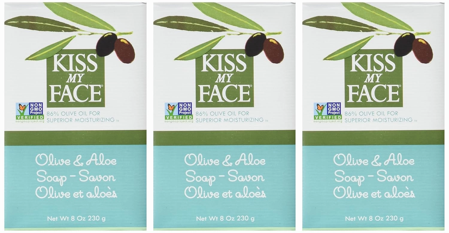 Kiss My Face Pure Olive Oil and Aloe Vera Moisturizing Bar Soap, 8 Ounce, 3 Pack (Packaging May Vary)