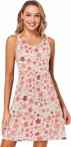 KLL Cherry Blossoms Women Tank Dresses Loose Sleeveless Party Tshirt Sundresses Summer